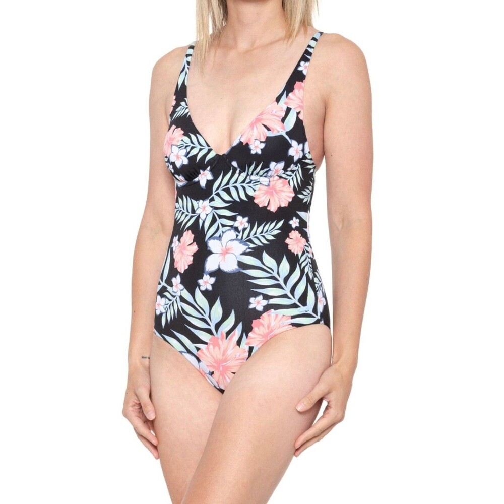 Roxy Womens Beach Classics 1 pc Swimsuit Anthracite Easy Breezy Black sz M NEW